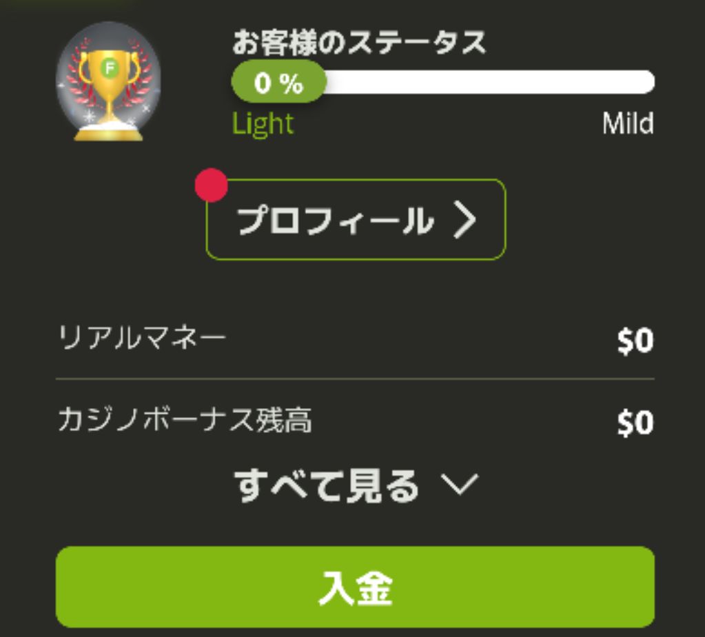 フレッシュカジノ KYC プロフィール設定へ